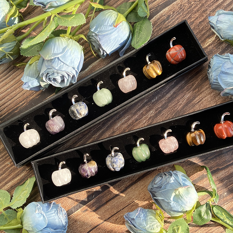 Healing Crystal Set - Mixed Natural Crystal Pumpkin Ornament Set